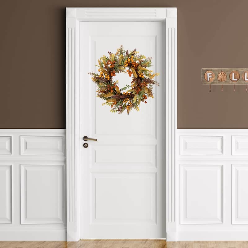 Real Touch™️ Mixed Foliage and Berries Artificial Fall Harvest Wreath - 24" - Unlit