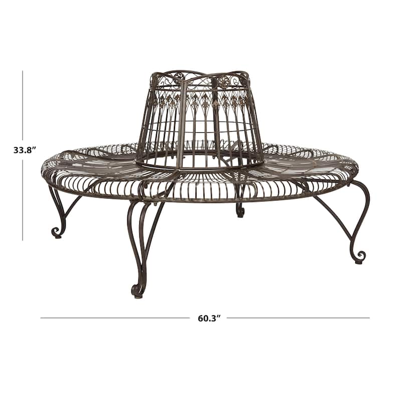 SAFAVIEH Outdoor Irmeli Victorian Iron Round Tree Bench - 60" W x 60" D x 34" H - 60Wx60Dx34H