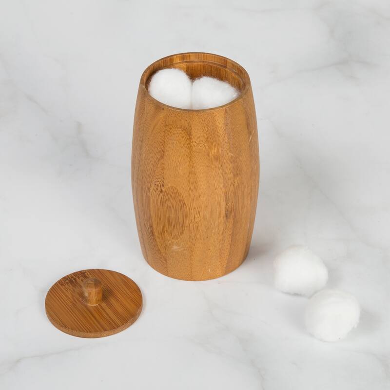 Creative Home Natural Bamboo Ball Cotton Swabs Holder - Brown