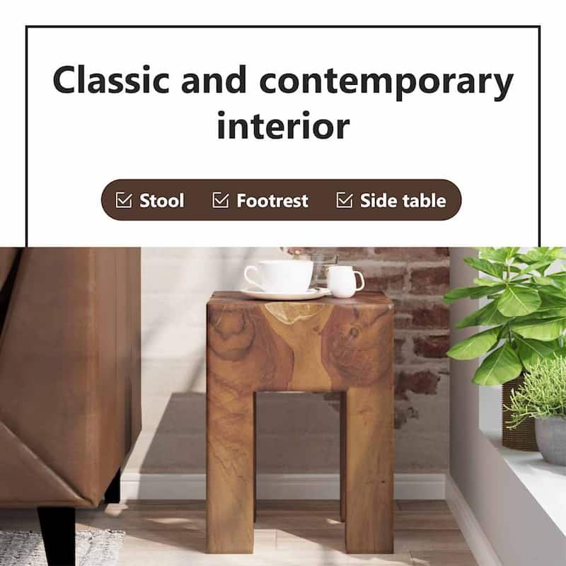 vidaXL Solid Teak Wood Stool, Small Side Table, Brown - 11.8" x 11.8" x 15.7"