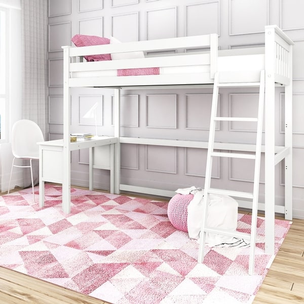 slide 2 of 9, Max and Lily Twin-Size High Loft Bed with Desk White