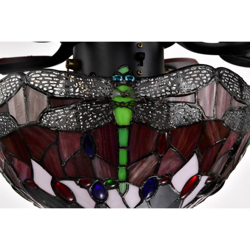 Jalev 6-Light Dragonfly Tiffany 5-Blade 52-Inch Matte Black Ceiling Fan