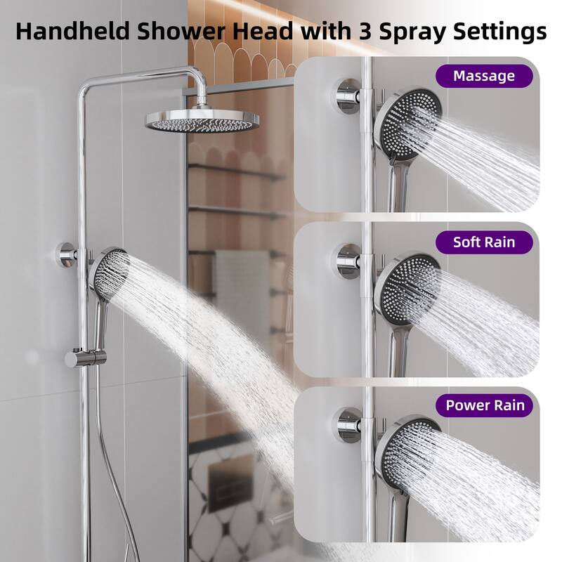 Modland Wall Mount 3-Function Shower System with 10" Rainfall, 1.59GPM, Matte Black/Rose Gold/Chrome