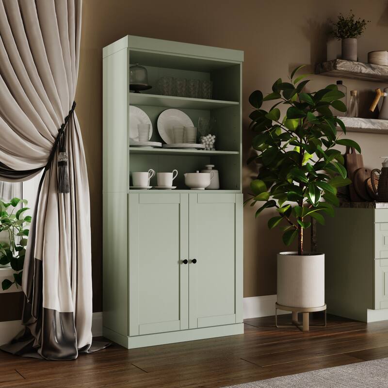 Palace Imports 100% Solid Wood 32" Pantry Cabinet with Shaker Doors, 2-Drawers and Adjustable Shelves