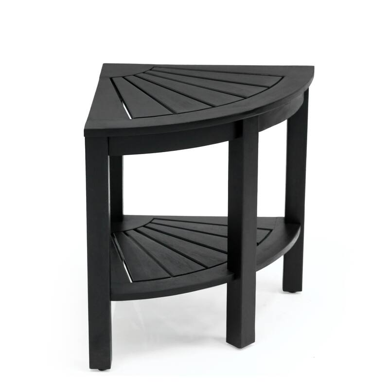 Maris 18" Solid Acacia Wood Indoor/Outdoor Corner Shower Bench with Shelf, By JONATHAN Y - 15.94L x 15.94W x 18.11H - Black