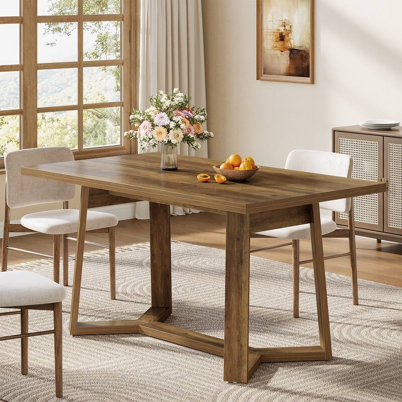 47-Inch Farmhouse Dining Table, Rectangle Wooden Kitchen Table for 4 - Brown