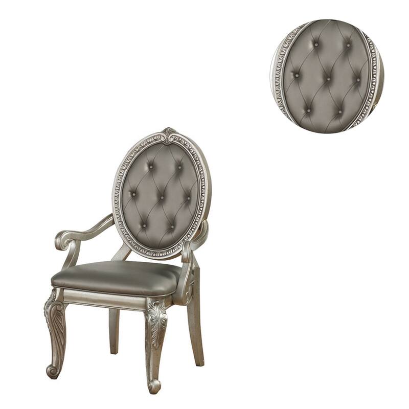 Set of 2 PU Upholstered Side Chairs in Antique Silver Finish - Antique Silver