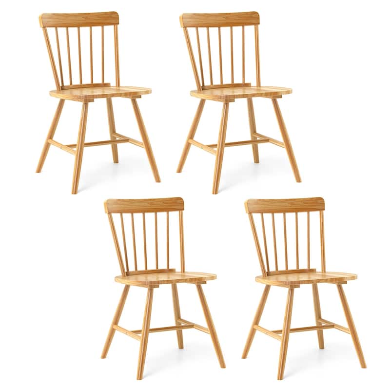 Gymax Dining Chairs Set of 4 Farmhouse Kitchen Chair w/ Rubber Wood - Brown