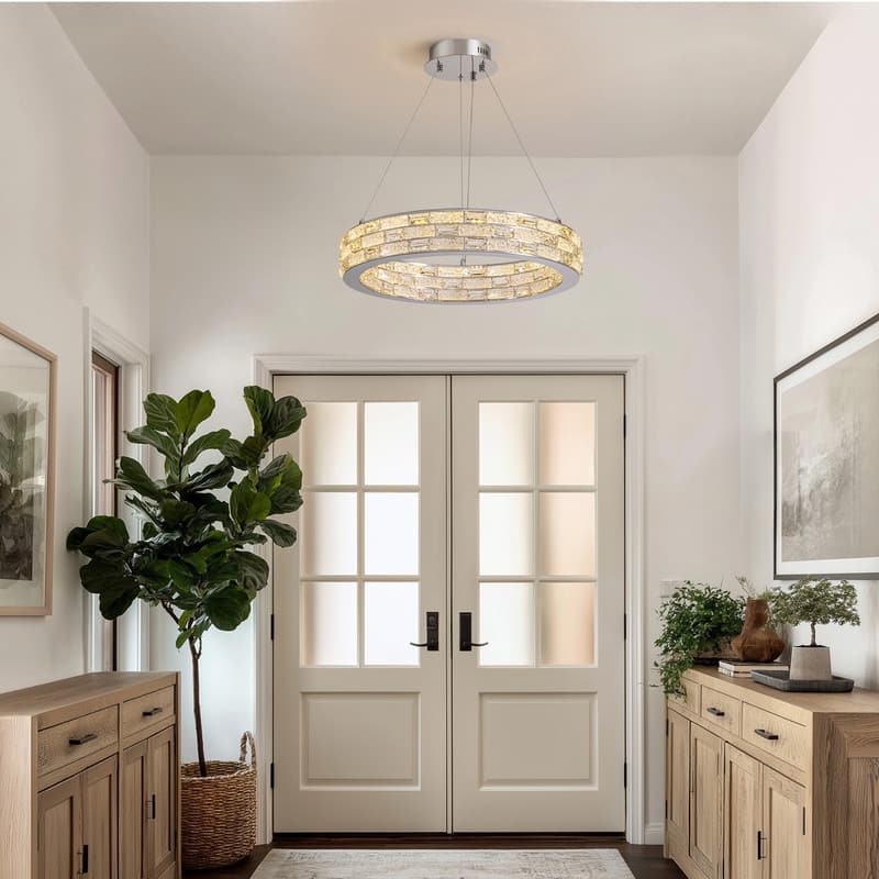 23.6 in. Modern Chrome Crystal Chandelier Luxury Pendant Light Adjustable Height for Dining Room