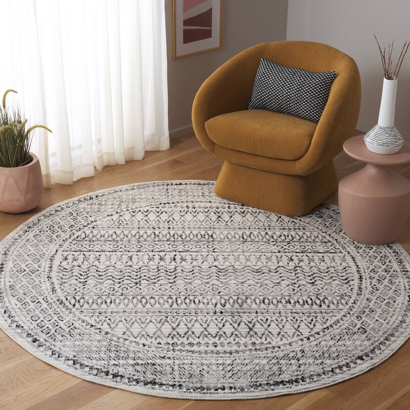 SAFAVIEH Temple Dellar Modern & Contemporary Jute Rug - 6'7" Round - Ivory/Grey Black