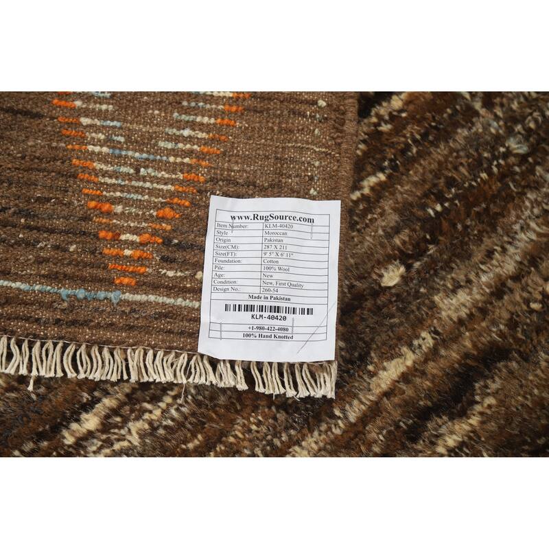 Brown Moroccan Oriental Area Rug Hand-Knotted Wool Carpet - 6'11" x 9'5"
