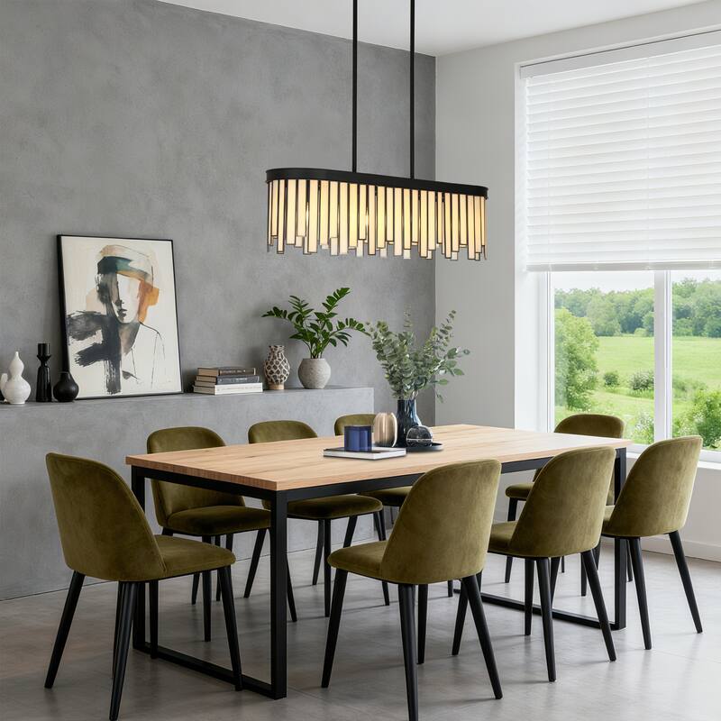 Tifany Modern 6-Light Glass Chandelier Black Pendant for Kitchen Island - 28.1''L x 9.2''W x 8.9''H