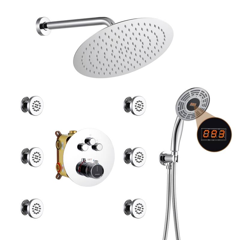CASAINC Thermostatic Shower Faucet Shower System with 6 Body Jet