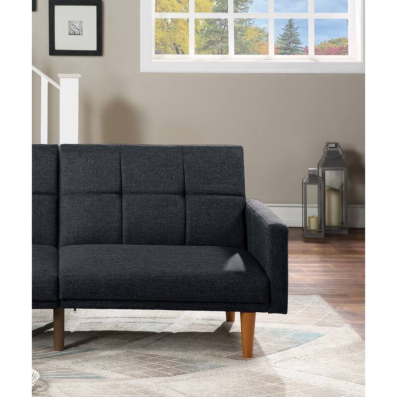 Transitional Fabric Adjustable Loveseat Couch, Convertible Sofa Bed with Tufted Cushion Back & Square Arms