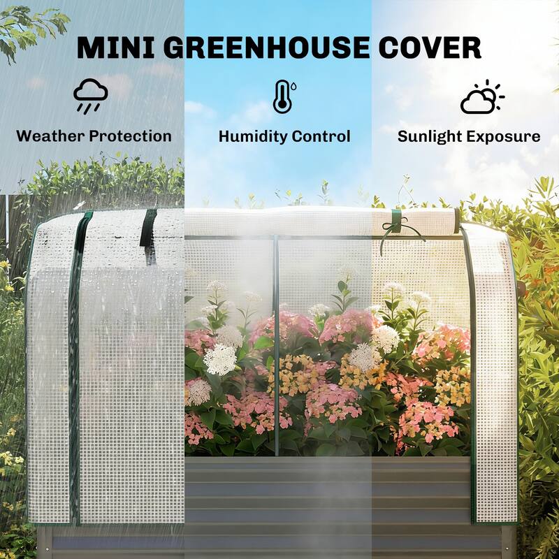 Outsunny Galvanised Raised Garden Bed with Greenhouse Cover, Metal Elevated Garden Bed with Legs, Bed Liner and Bottom Shelf