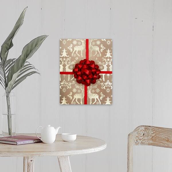 Christmas Wrapping Paper And Bow Canvas Wall Art Overstock 16478301