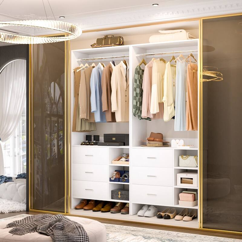 Cimly 30'' W Freestanding Closet Sytem with Hanging Rod, Closet Organizer with Drawers and Shelves