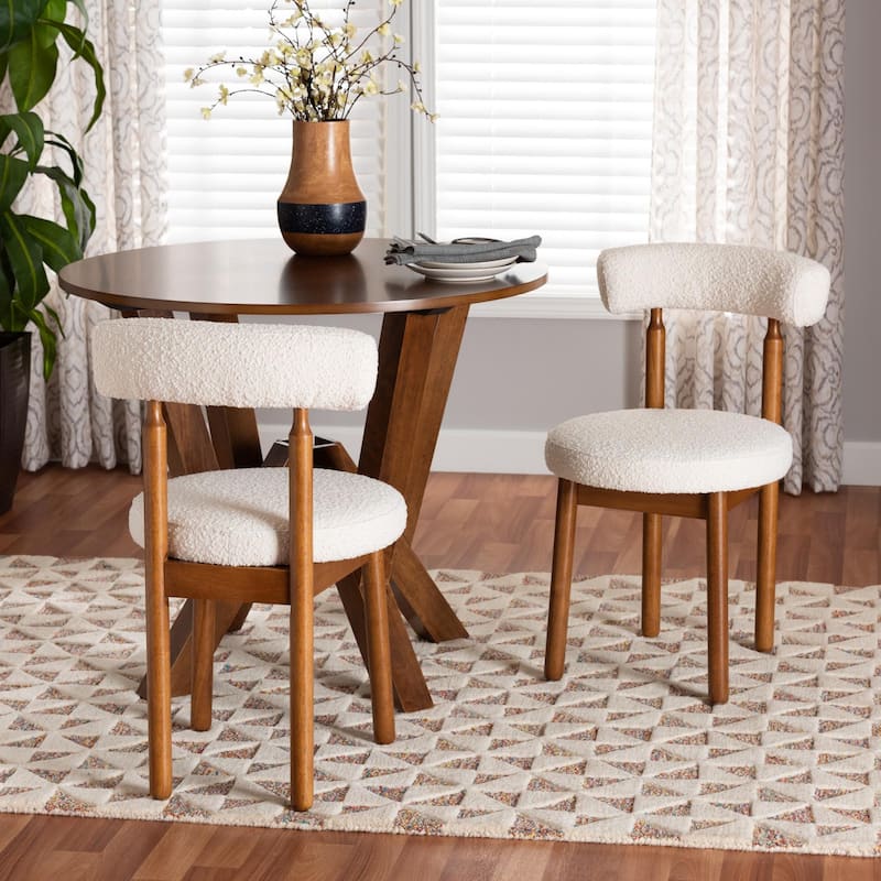 Edric Modern Japandi Boucle Fabric and Wood 2-Piece Dining Chair Set
