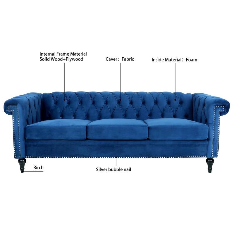 Traditional 3-Seat Sofa with Square Arms and Removable Cushion