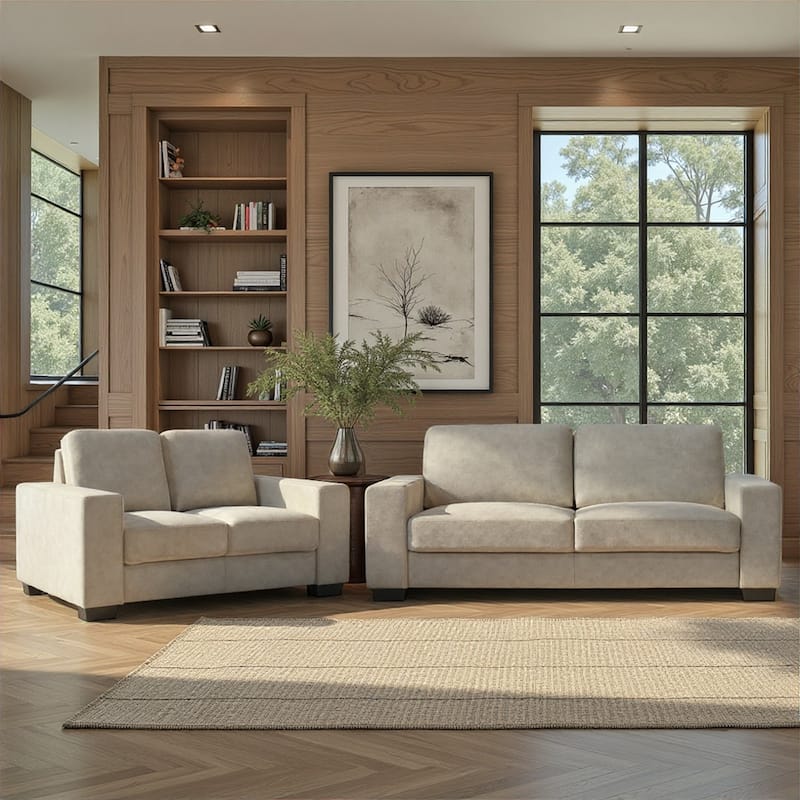 Yvonne 79" Modern Sofa Loveseat, Upholstered Couch with Removable Cushions - 2 Piece Set - Tundra Gray