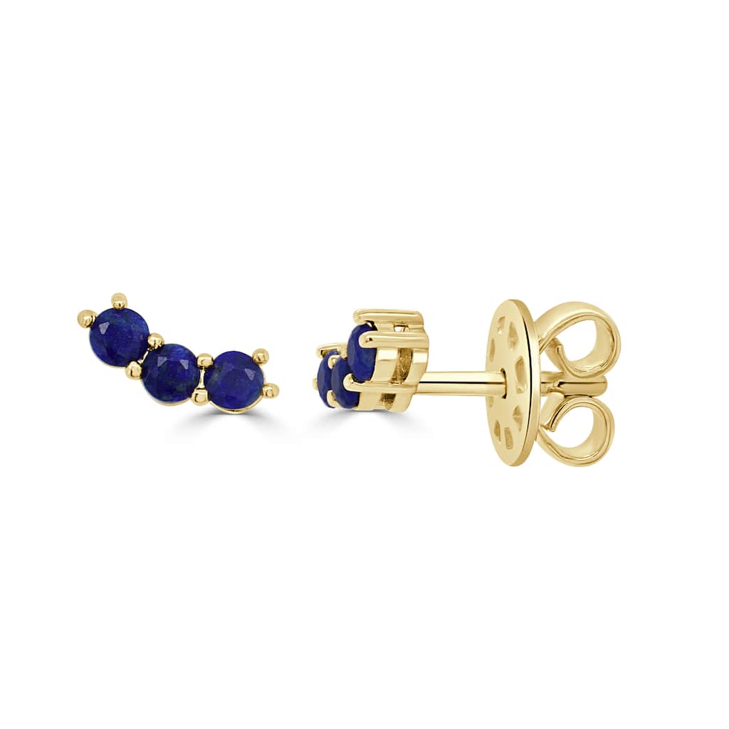 Joelle Collection Lapis 3-Stone Stud Earrings 14K Gold
