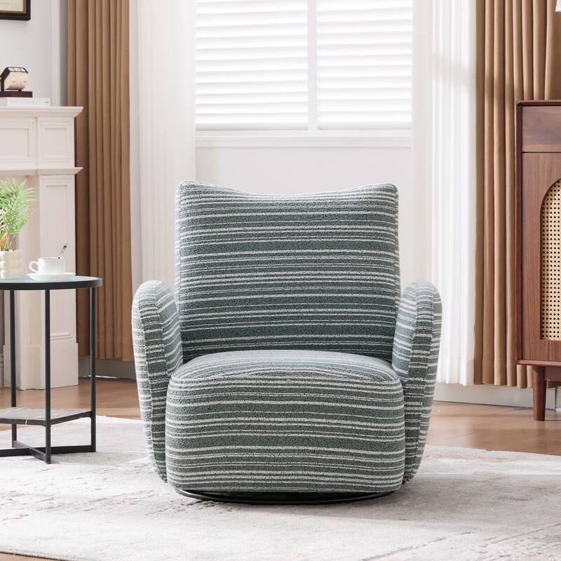 Modern Style 360° Swivel Leisure Chair Fabric Striped Armrest Swivel Chair