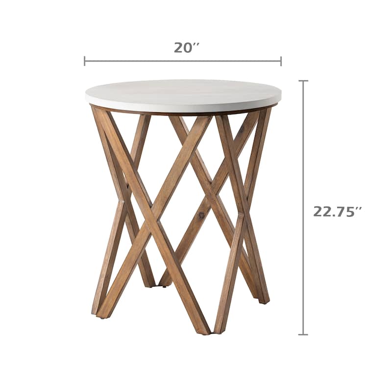 COZAYH Pedestal Farmhouse End Table, Distressed White Top with Base for Modern Farmhouse, Boho Decor, Round