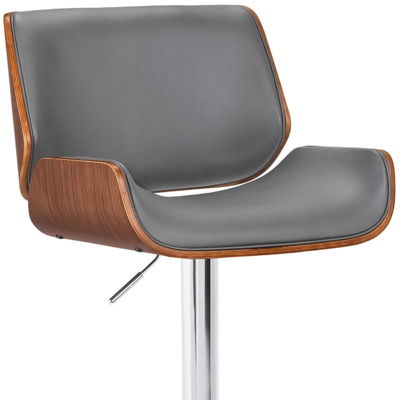 Grey Fabric Adjustable Height Bar Chair with Chrome Iron Frame and Footrest - 19” x 20” x 46” (D x W x H)
