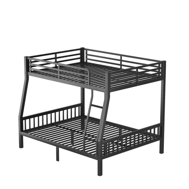 Full XL Over Queen Bunk Bed with Safety Guardrails Heavy-Duty 600lb Capacity Metal Frame with Ladder & Slat Support