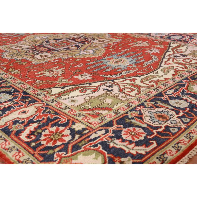 Geometric Heriz Serapi Oriental Area Rug Handmade Orange Wool Carpet - 8'11" x 12'0"