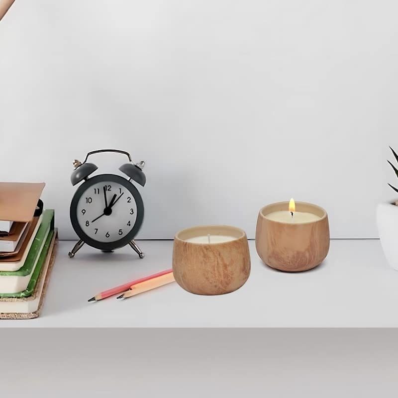 Brown Floral Ceramic Candle Set of Two 8oz Rustic Terra Cotta Design