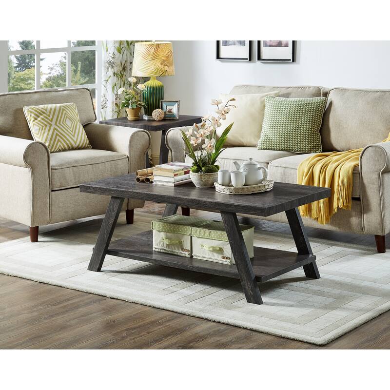 48" Modern Rectangular Coffee Table with Storage Shelf and Splayed Legs for Living Room