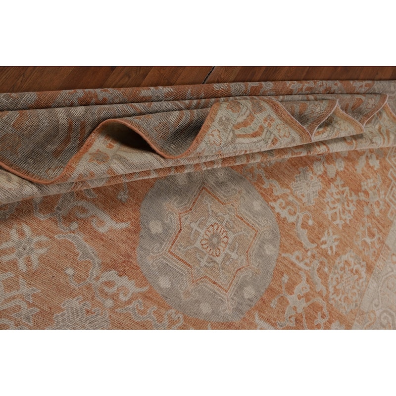 Orange Oushak Vegetable Dye Turkish Area Rug Hand-Knotted Wool Carpet - 8'3"x 9'9"