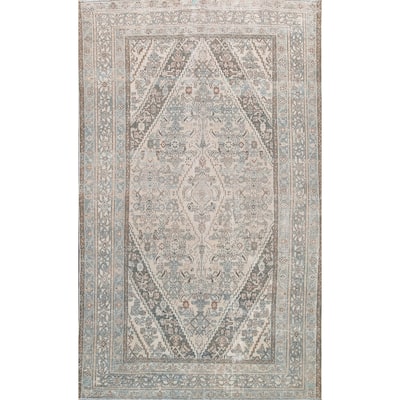 Distressed Geometric Hamedan Persian Area Rug Wool Handmade Carpet - 6'8" x 9'11"