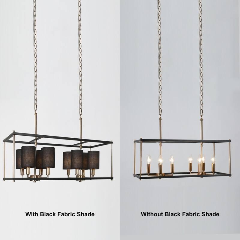 Evaie Mid-century Modern 8-light Chandeliers Linear Removable Fabric Shade Lights for Dining Room - L 26" x W 10.5" x H 82.5"