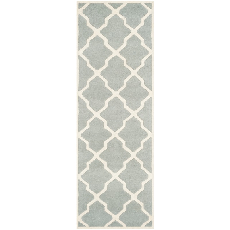 SAFAVIEH Handmade Chatham Rinske Modern Moroccan Wool Rug - 2'3" x 7' Runner - Grey/Ivory