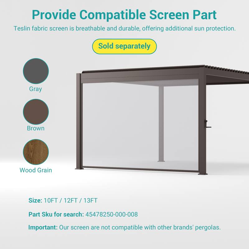 BONOSUKI Outdoor Aluminized Steel Louvered Pergola with Adjustable Roof, Brown