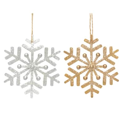 Transpac Metal 5.25 in. Multicolored Christmas Glitter Snowflake Ornament Set of 2