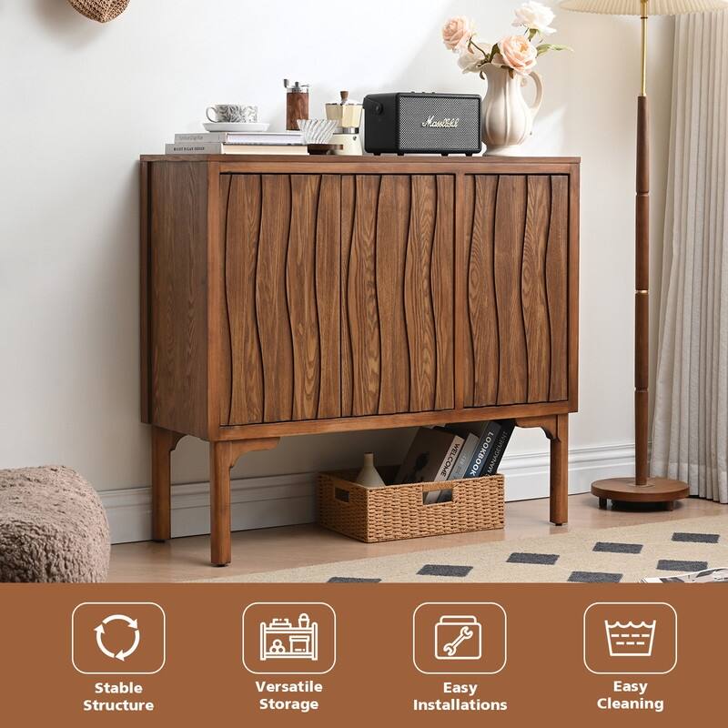 Mid-Century Modern Sideboard with Wave Doors - 39 in.