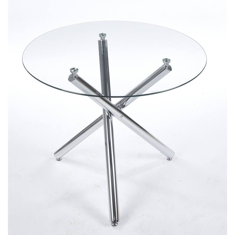 5 Pieces Dining Set, Table Metal Leg Mid-Century Dining Table for 4-6 People with Glass Table Top,Pedestal Dining Table