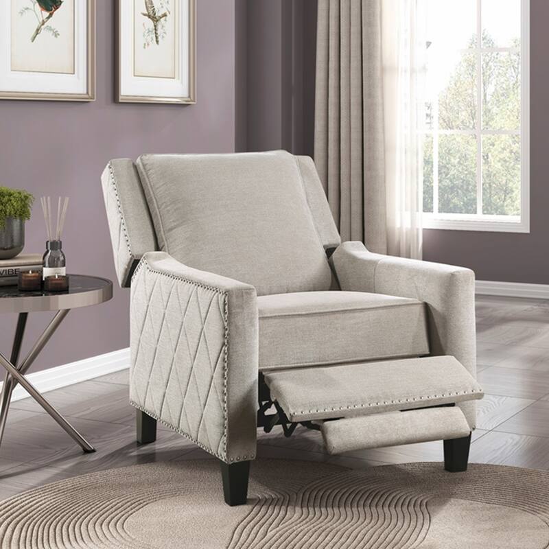 Textured Fabric Upholstered Reclining Chair with Nailhead Trim - Sand