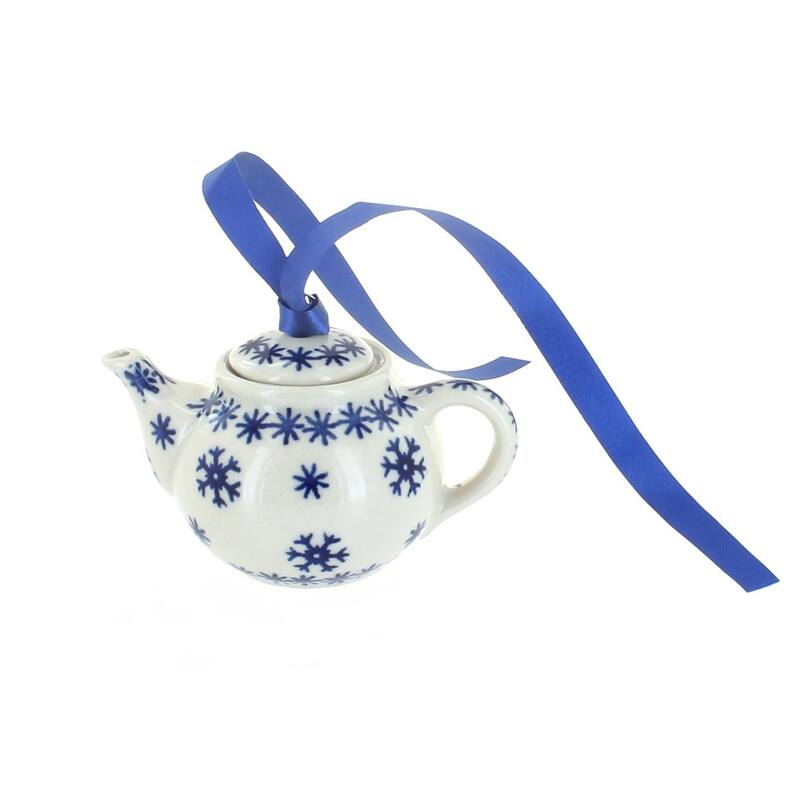 Blue Rose Polish Pottery D077 Manufaktura Teapot Ornament - Snow Flurry