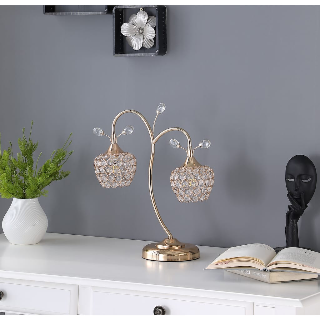 17.25 In. Rose Gold Floral Glam Metal Table Lamp