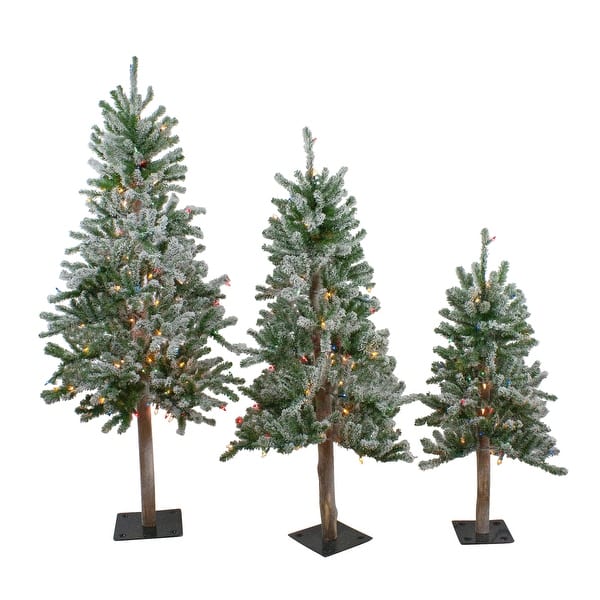 Shop Set Of 3 Pre Lit Flocked Alpine Artificial Christmas Trees 3