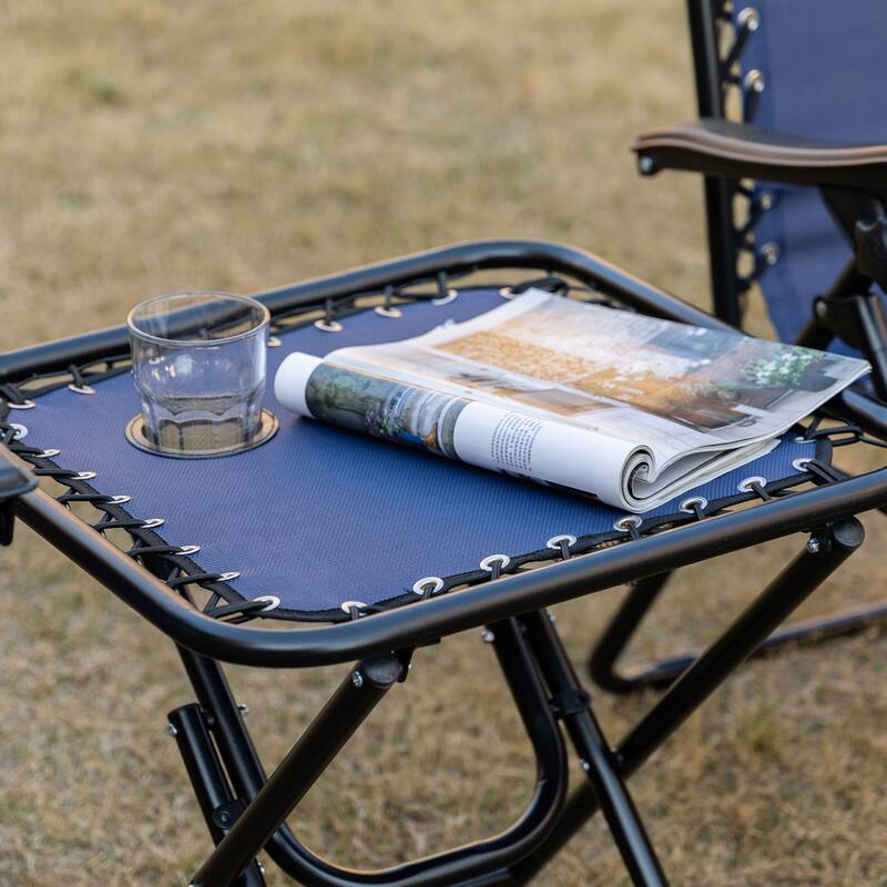 3-Piece Folding Outdoor Zero Gravity Lounge Chair Set with Side Table, Folding Chairs with Cupholders & Pillows
