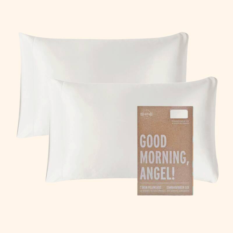 SHINE Good Morning Angel Satin Pillowcase 2-Piece Set to Elevate Your Back-to-School Dorm Style - White - King