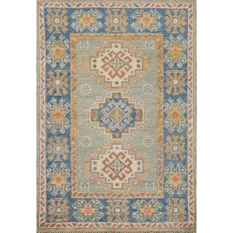 Green Kazak Foyer Rug Handmade Wool Carpet - 2'1" x 3'0"