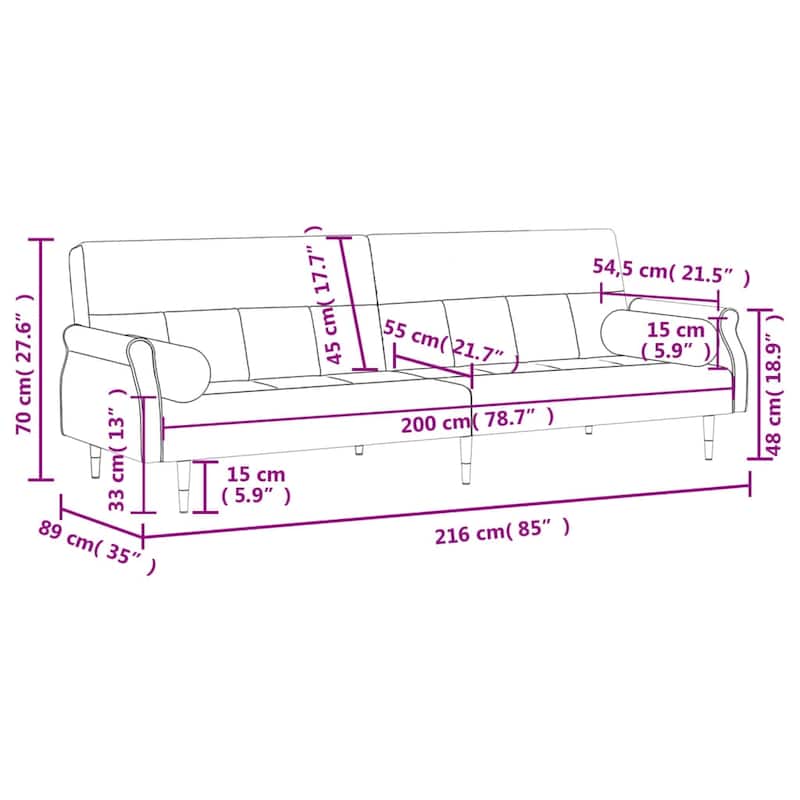 vidaXL Sofa Bed Loveseat Convertible Sofa Bed with Cushions for Studio Velvet - 85" x 35" x 27.6"