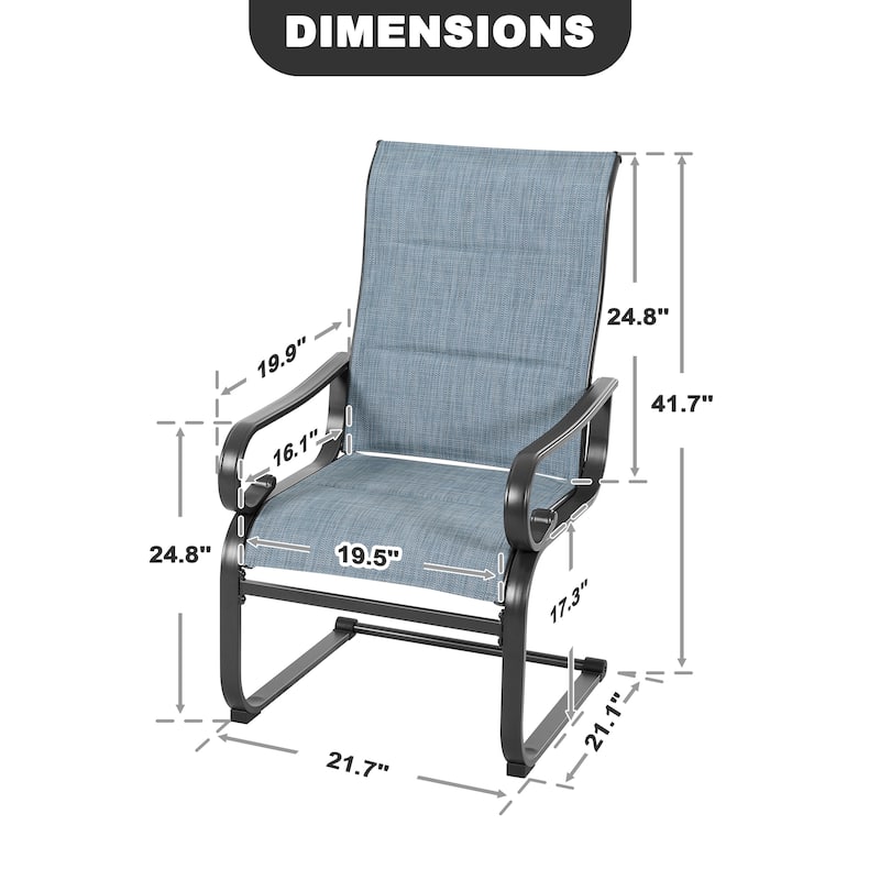 Patio Metal Dining Chairs Set of 2, C-Spring Motion and Padded Textilene