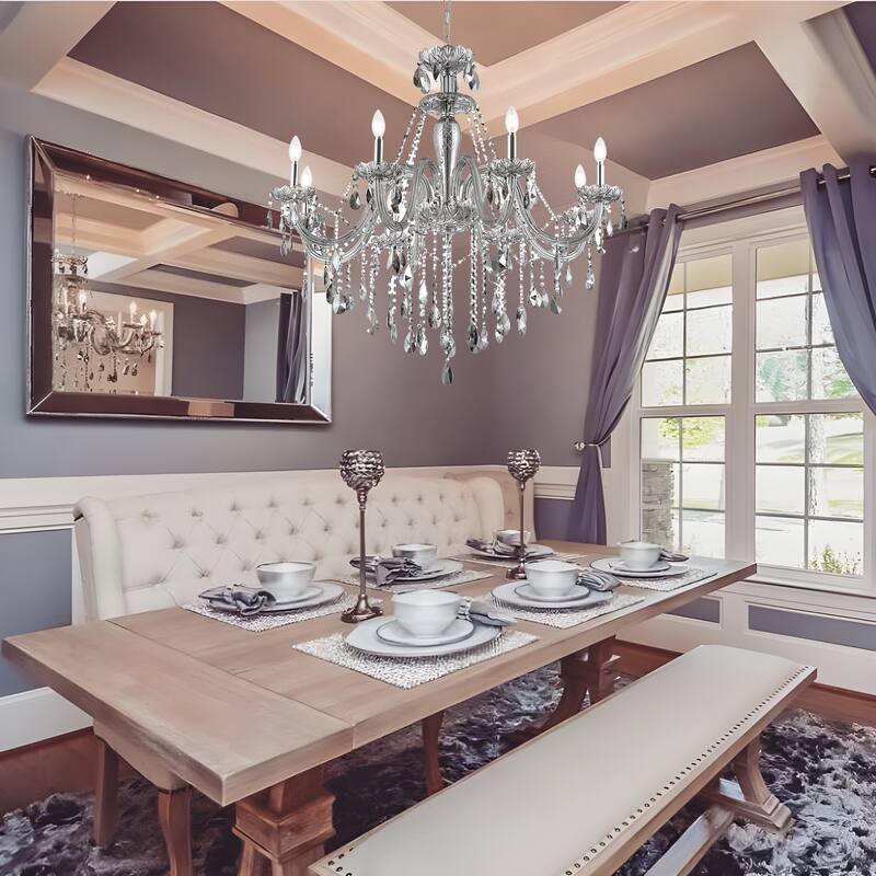 8 - Light Omni Smoke/Clear Crystal Chandelier French Style Adjustable Raindrop